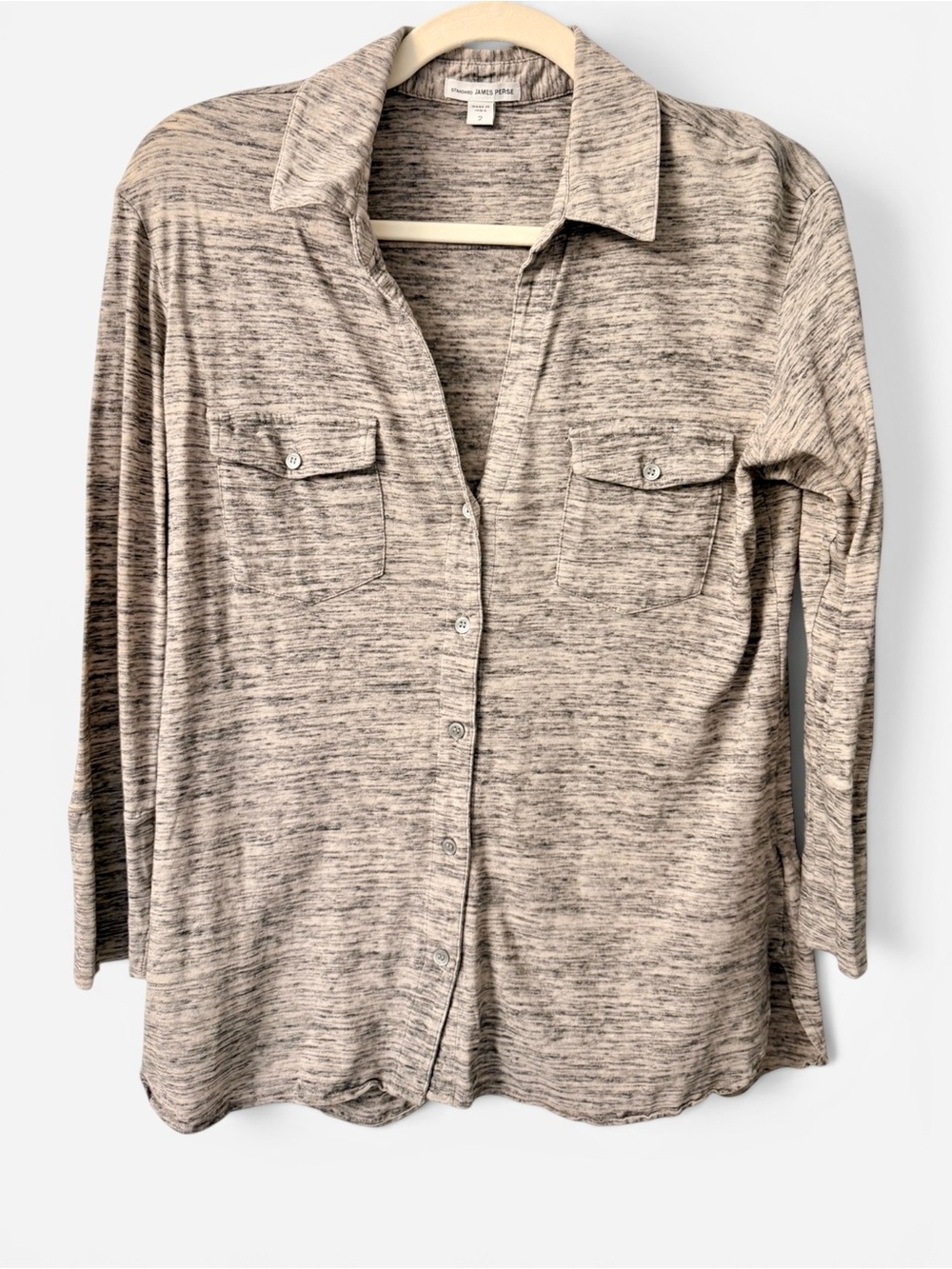 James Perse Standard 3/4 Sleeve Knit Shirt  Gray Heather Space-Dye 100% Cotton M